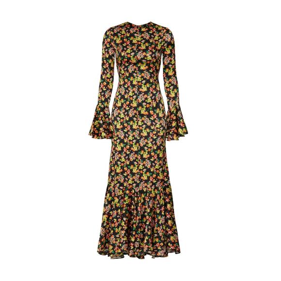 Caroline Constas Allonia Black Multicolor Floral Long Sleeve Trumpet Gown 0 - Picture 6 of 14